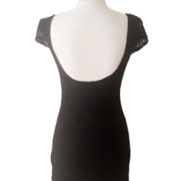 Vintage 1990's Velvet Torch Black Lace Overlay Bodycon Mini Dress - Size Small - Picture 6 of 13